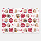 Prettige feestdagen 6 foto's Monogram Rood Wit Inpakpapier Vel (Voorkant 3)