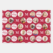 Prettige feestdagen 6 foto's Monogram Rood Wit Inpakpapier Vel (Voorkant 2)