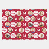 Prettige feestdagen 6 foto's Monogram Rood Wit Inpakpapier Vel (Voorkant)