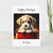 Prettige feestdagen aan u | Schattigee puppy in ge (Voorkant)