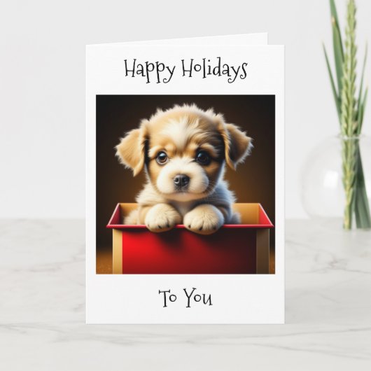 Prettige feestdagen aan u | Schattigee puppy in ge (Voorkant)