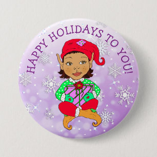 prettige feestdagen aan You Girl Elf en Snowflakes Ronde Button 7,6 Cm