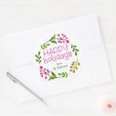 Prettige feestdagen Aangepast roze en wit Ronde Sticker (Envelop)