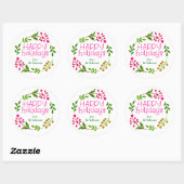 Prettige feestdagen Aangepast roze en wit Ronde Sticker (Vel)
