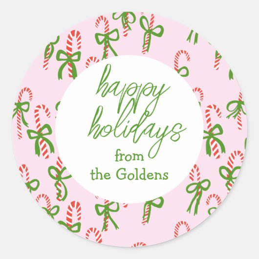 PRETTIGE FEESTDAGEN Aangepaste Candy Canes Xmas Ro Ronde Sticker (Voorkant)