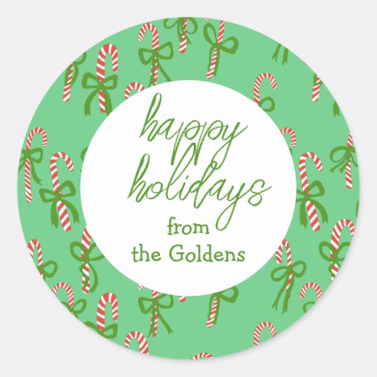 PRETTIGE FEESTDAGEN Aangepaste Candy Canes Xmas Sc Ronde Sticker (Voorkant)