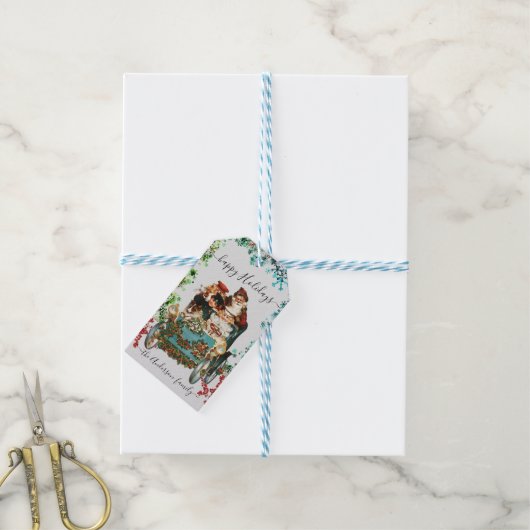 Prettige feestdagen Aangepaste Chic Ephemera Cadeaulabel (Met Touw)