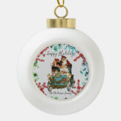 Prettige feestdagen Aangepaste Chic  Ephemera Keramische Bal Ornament (Voorkant)