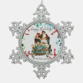 Prettige feestdagen Aangepaste Chic  Ephemera Tin Sneeuwvlok Ornament (Voorkant)