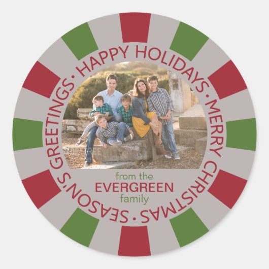 Prettige feestdagen aangepaste foto- en naamsticke ronde sticker (Voorkant)