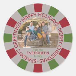 Prettige feestdagen aangepaste foto- en naamsticke ronde sticker