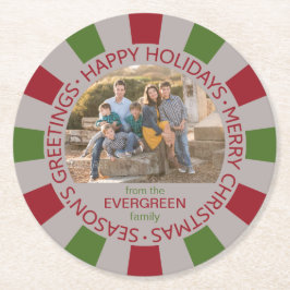 Prettige feestdagen aangepaste foto & naam onderze ronde kartonnen onderzetter