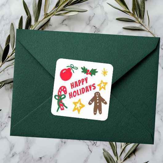 PRETTIGE FEESTDAGEN Aangepaste handgetekende Vierkante Sticker