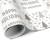 Prettige Feestdagen Aangepaste Naam Kerstmis Taupe Cadeaupapier (Rol Hoek)