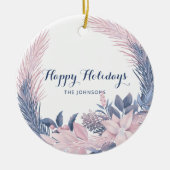Prettige feestdagen Aangepaste naam Pastel Wreath Keramisch Ornament (Voorkant)