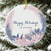 Prettige feestdagen Aangepaste naam Pastel Wreath Keramisch Ornament
