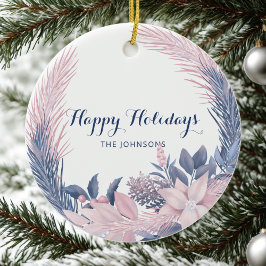 Prettige feestdagen Aangepaste naam Pastel Wreath Keramisch Ornament