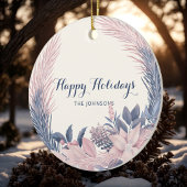 Prettige feestdagen Aangepaste naam Pastel Wreath Keramisch Ornament
