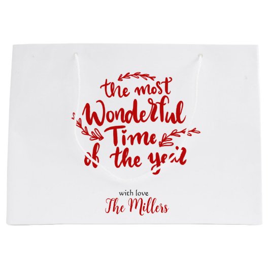 Prettige feestdagen Aangepaste rode en witte Kerst Groot Cadeauzakje (Voorkant)