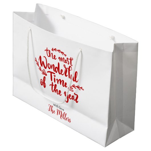 Prettige feestdagen Aangepaste rode en witte Kerst Groot Cadeauzakje (Voorkant Gekanteld)