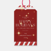 Prettige feestdagen Aangepaste rode strepen sprank Cadeaulabel (Voorkant)