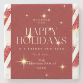 Prettige feestdagen Aangepaste rode strepen sprank Stenen Onderzetter (Voorkant)