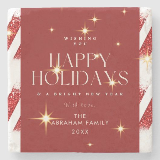 Prettige feestdagen Aangepaste rode strepen sprank Stenen Onderzetter (Voorkant)