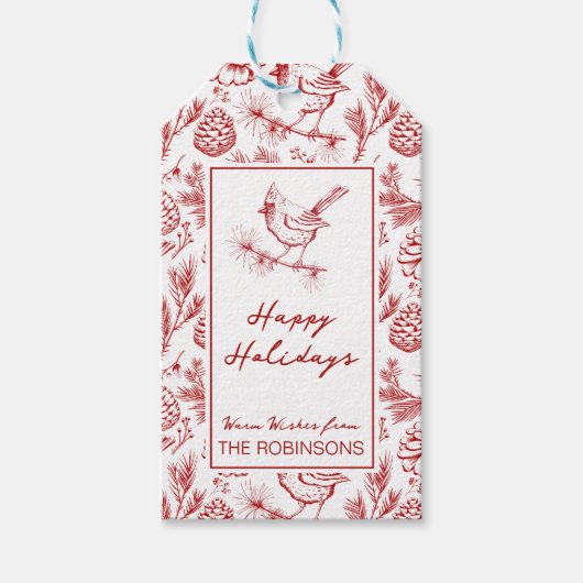 Prettige feestdagen Aangepaste rode & witte winter Cadeaulabel (Voorkant)