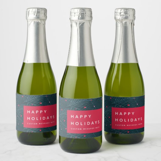 Prettige feestdagen Aangepaste Spruce Bessen Moder Sparkling Wijnetiket (Flessen)