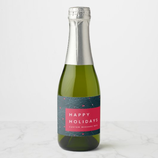 Prettige feestdagen Aangepaste Spruce Bessen Moder Sparkling Wijnetiket (Voorkant)