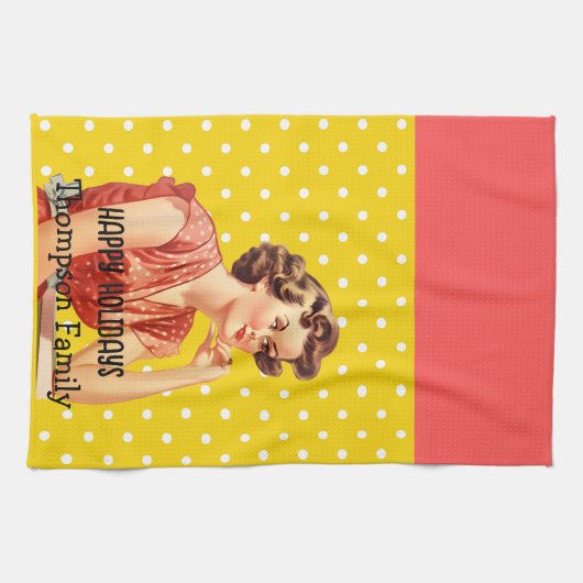 Prettige feestdagen Aantrekkelijke retro Theedoek (Horizontaal)