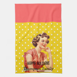 Prettige feestdagen Aantrekkelijke retro Theedoek