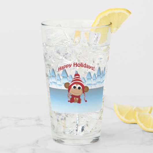 prettige feestdagen aap glas (Achterkant ijs)