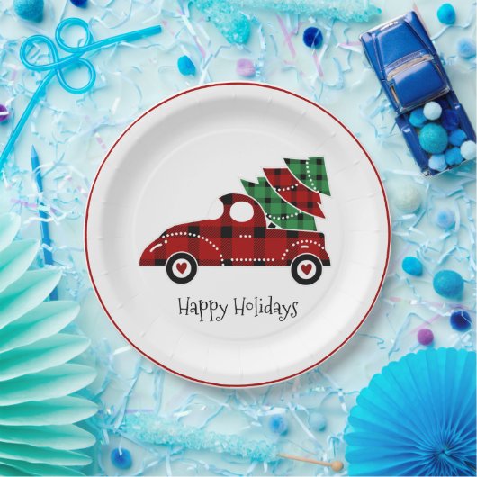 prettige feestdagen Antiek Red Truck Papieren Bordje (Feest)