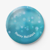 prettige feestdagen aqua bokeh lichten papieren bordje (Voorkant)
