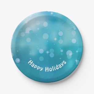 prettige feestdagen aqua bokeh lichten papieren bordje