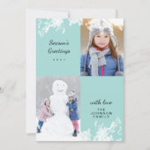 prettige feestdagen Aqua Snowy Minimale Familie Fo Feestdagenkaart (Voorkant)
