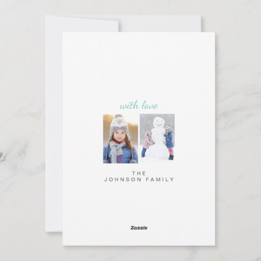 prettige feestdagen Aqua Snowy Minimale Familie Fo Feestdagenkaart (Achterkant)