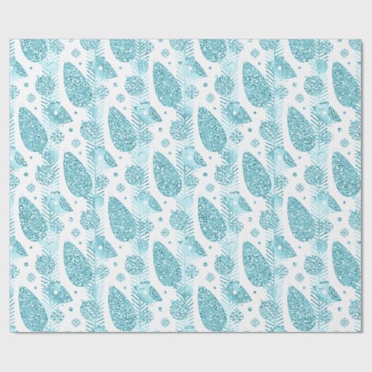 prettige feestdagen Aqua White Glitter-kerstboom Cadeaupapier (Vlak)