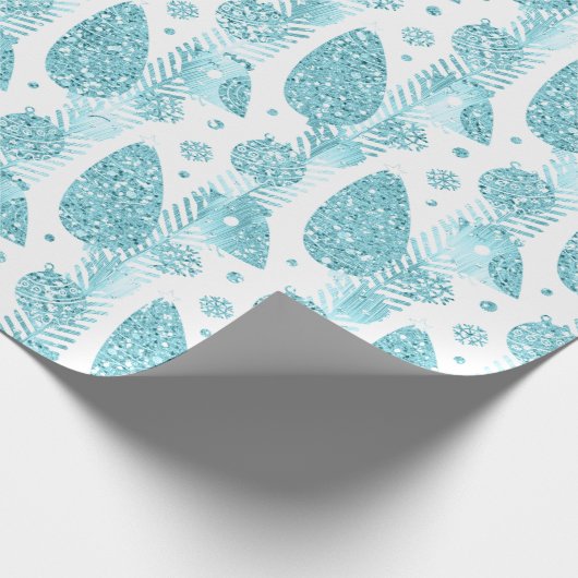 prettige feestdagen Aqua White Glitter-kerstboom Cadeaupapier (Hoek)