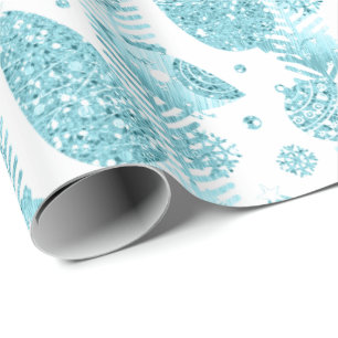 prettige feestdagen Aqua White Glitter-kerstboom Cadeaupapier