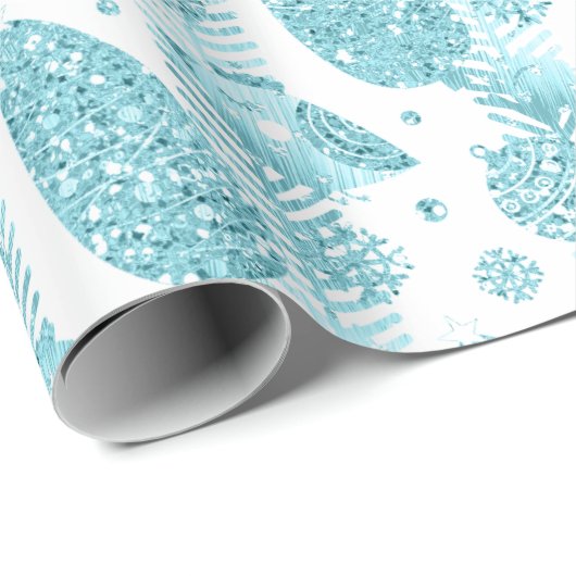 prettige feestdagen Aqua White Glitter-kerstboom Cadeaupapier (Rol Hoek)