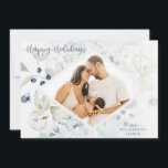 prettige feestdagen Arctic Winter Botanical foto Feestdagenkaart<br><div class="desc">Arctische winter botanische,  multifotoreportkaart. prettige feestdagen in grijs script. kenmerken van de kaart,  elegante lijsten van de waterverf van winterbessen,  katoen,  bladeren en dikjes in tinten blauw,  grijs en salie. Enige foto op voorzijde van kaart en drie foto's collage lijst op achterzijde. Sjabloon tekstlijnen voor familie,  namen en jaar.</div>