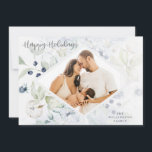 prettige feestdagen Arctic Winter Botanical foto Feestdagenkaart<br><div class="desc">Arctische winter botanische,  multifotoreportkaart. prettige feestdagen in grijs script. kenmerken van de kaart,  elegante lijsten van de waterverf van winterbessen,  katoen,  bladeren en dikjes in tinten blauw,  grijs en salie. Enige foto op voorzijde van kaart en drie foto's collage lijst op achterzijde. Sjabloon tekstlijnen voor familie,  namen en jaar.</div>