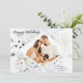 prettige feestdagen Arctic Winter Botanical foto Feestdagenkaart (Staand voorkant)