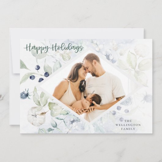 prettige feestdagen Arctic Winter Botanical foto Feestdagenkaart (Voorkant)