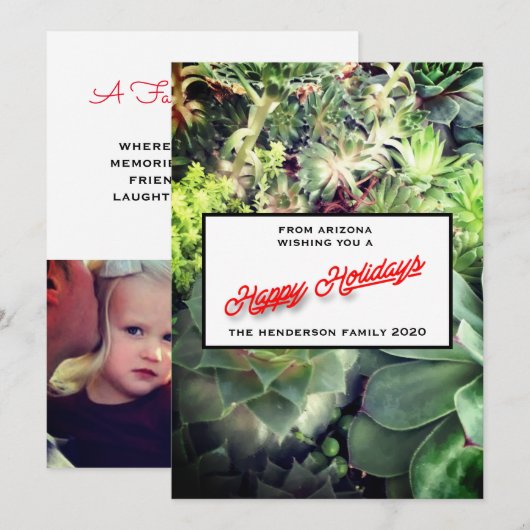 Prettige feestdagen Arizona Cactus Familiefoto Feestdagenkaart (Voorkant / Achterkant)