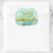 Prettige feestdagen Artsy Groene Waterverf Goud Ronde Sticker (Tas)