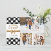 Prettige feestdagen B&W geruite Buffalo Gold Brown Feestdagenkaart (Staand voorkant)