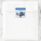 prettige feestdagen Baby Foto Blue Snowflake Stick Vierkante Sticker (Tas)